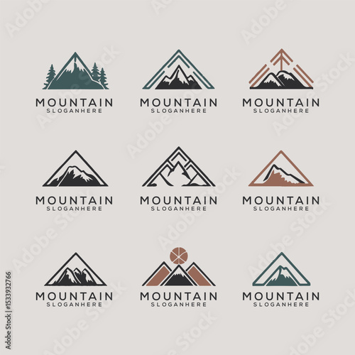 Mountain Logo Set – Minimal and Vintage Outdoor Adventure Badges and Emblems
