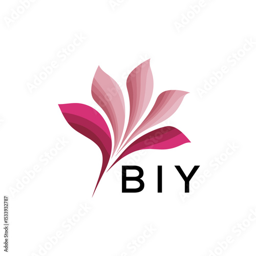 BIY Elegant Abstract Floral Logo Design BIY  Later Logo, with Pink Petals and BIY Text

