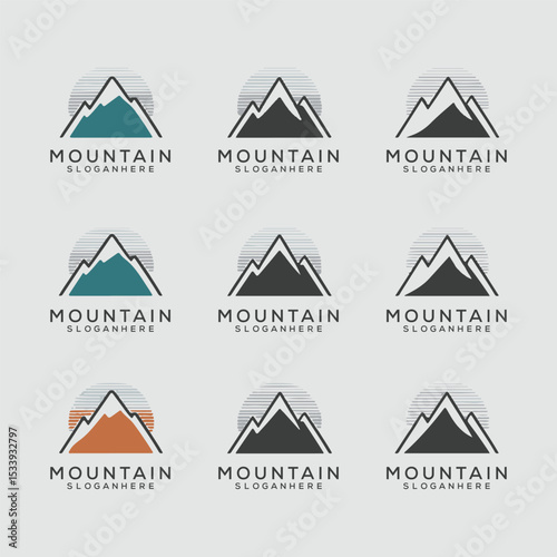 Mountain Logo Set – Minimal and Vintage Outdoor Adventure Badges and Emblems
