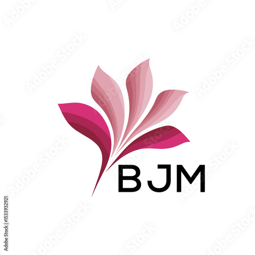 BJM Elegant Abstract Floral Logo Design BJM  Later Logo, with Pink Petals and BJM Text
