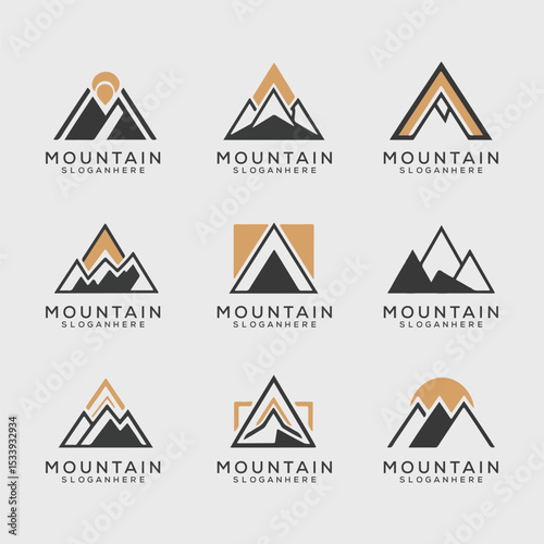 Mountain Logo Set – Minimal and Vintage Outdoor Adventure Badges and Emblems
