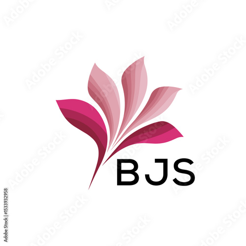 BJS Elegant Abstract Floral Logo Design BJS  Later Logo, with Pink Petals and BJS Text
