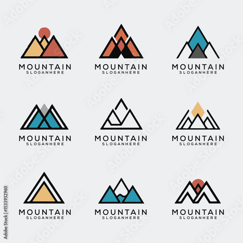Mountain Logo Set – Minimal and Vintage Outdoor Adventure Badges and Emblems
