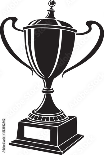 Slim trophy cup black silhouette with long handles and plate, clean flat style suitable for microstock award icons and graphic submissions