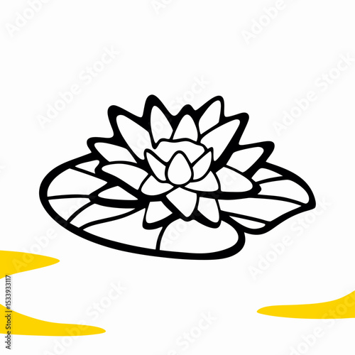 Black and White Water Lily Flower Line Art Illustration