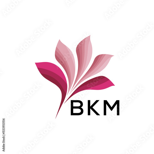 BKM Elegant Abstract Floral Logo Design BKM  Later Logo, with Pink Petals and BKM Text

