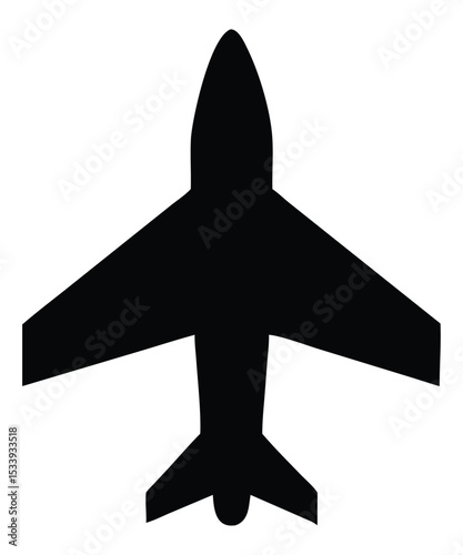 Isolated black aircraft silhouette illustration for aviation designs and travel related concepts