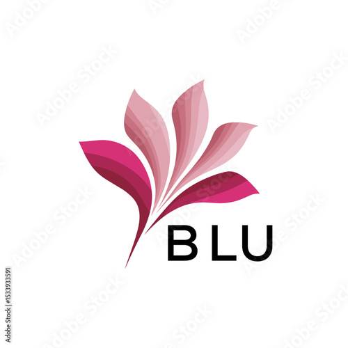 BLU Elegant Abstract Floral Logo Design BLU  Later Logo, with Pink Petals and BLU Text
