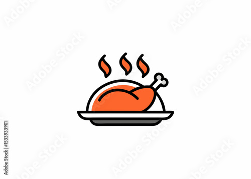 Chicken icon. chicken dish vector. chicken vector. chicken on plate Watercolor vector illustration	
