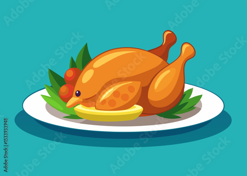 Roasted Chicken Turkey Grilled Meat for ThanksGiving or Christmas Day Creative vector cartoon illustration