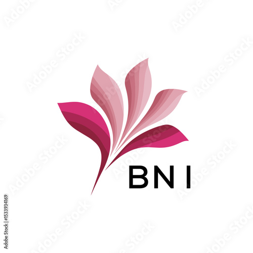 BNI Elegant Abstract Floral Logo Design BNI  Later Logo, with Pink Petals and BNI Text
