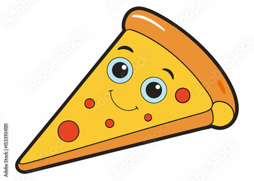 Cartoon illustration of a slice of delicious cheese pizza. Watercolor vector illustration