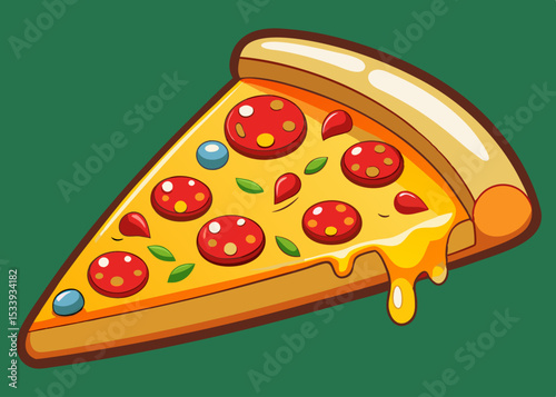 Smiling Slice of Topped Pizza Creative vector cartoon illustration