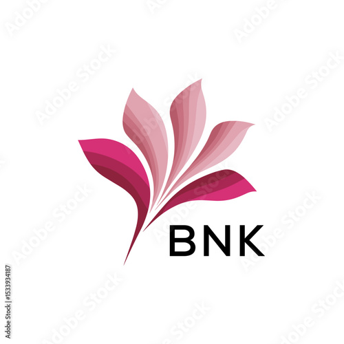 BNK Elegant Abstract Floral Logo Design BNK  Later Logo, with Pink Petals and BNK Text
