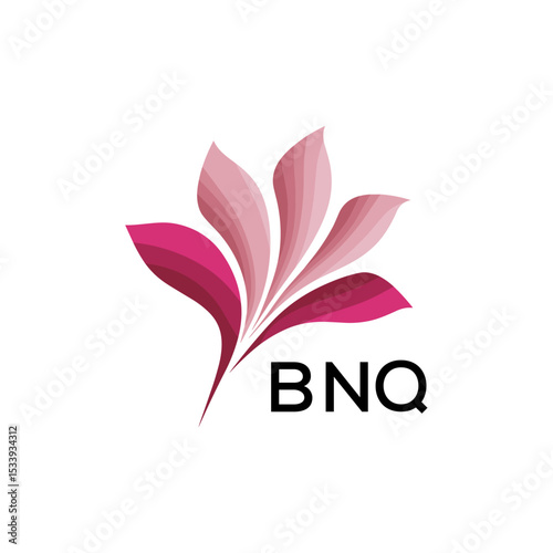 BNQ Elegant Abstract Floral Logo Design BNQ  Later Logo, with Pink Petals and BNQ Text
