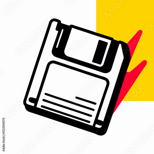Retro 5.25 Floppy Disk Icon, Vintage Computer Data Storage Graphic