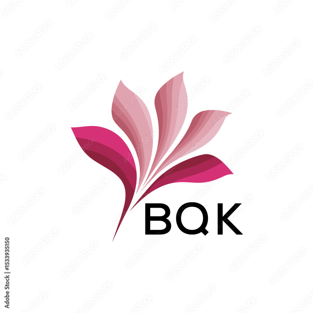 BQK Elegant Abstract Floral Logo Design BQK Later Logo, with Pink Petals and AAB Text
