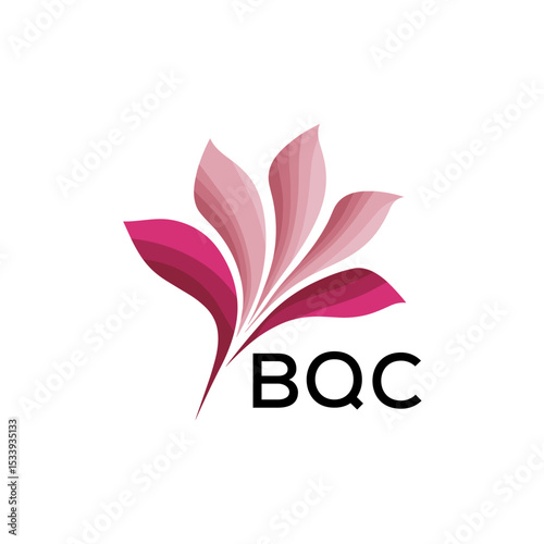 BQC Elegant Abstract Floral Logo Design BQC Later Logo, with Pink Petals and AAB Text
