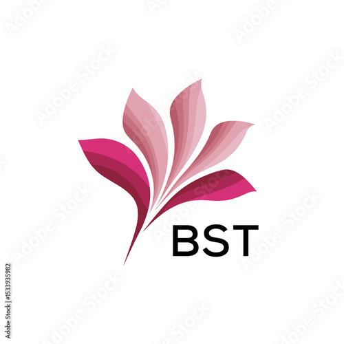BST Elegant Abstract Floral Logo Design BST Later Logo, with Pink Petals and AAB Text
