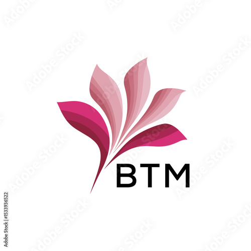 BTM Elegant Abstract Floral Logo Design BTM Later Logo, with Pink Petals and AAB Text
