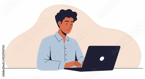 Focused Young Man Working on Laptop in Minimalist Setting
