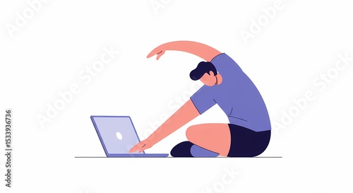 Person Stretching While Working on Laptop, Promoting Healthy Work Habits