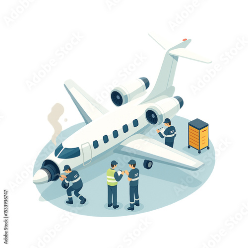 Airplane Maintenance Technicians Inspecting Private Jet Engine for Repairs
