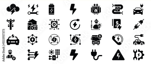 Black Electric Vehicle Charging Icons Set electric car