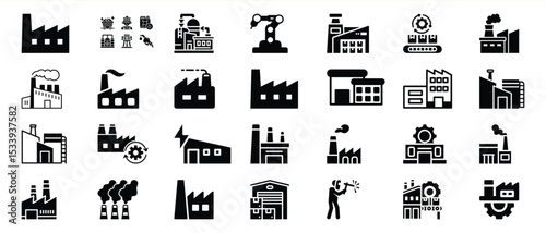 Black Factory Icons Industrial Manufacturing Symbols Set 3