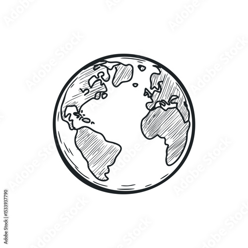 Earth globe doodle illustration on isolated white background