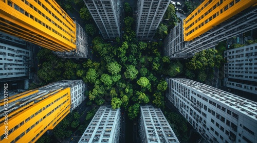 Urban jungle, aerial view of buildings