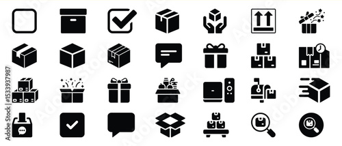 Black Glyph Icons Set Delivery Package Shipping Boxes 1