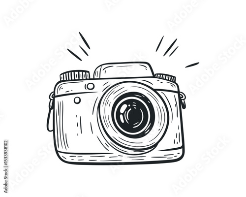 Photo camera doodle illustration on isolated white background