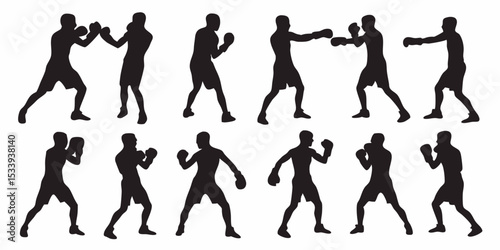 Boxing silhouettes vector art for sports design and training material athletic fighting stance and movement