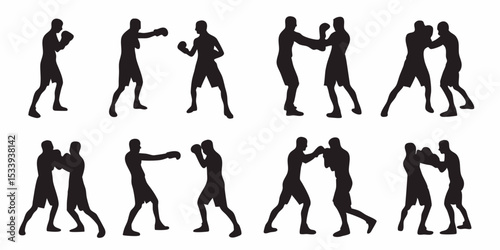 Boxing training silhouettes vector art for sport exercise and fitness workout illustration of fighters