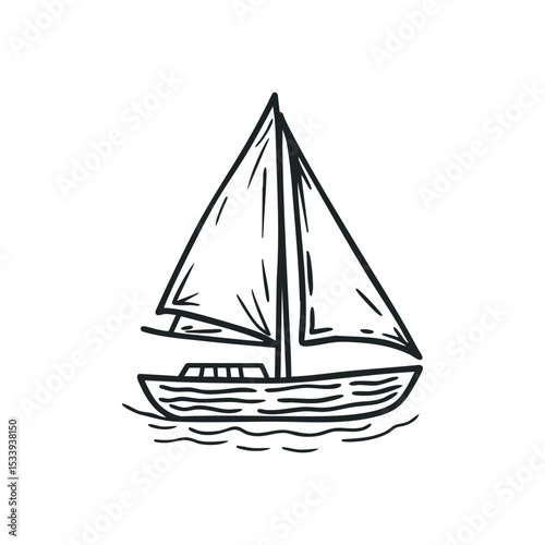 Sail boat doodle illustration on isolated white background