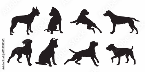 Dog silhouette vector pack featuring various breeds and poses for pet lovers and animal enthusiasts design needs