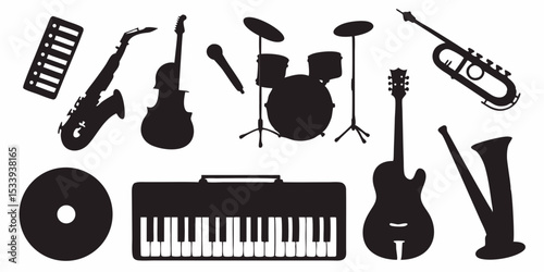 Music instruments vector silhouette collection perfect for music lessons and band posters design asset