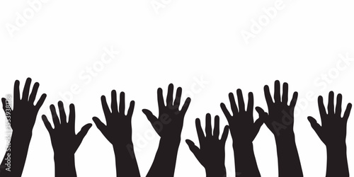 Diverse hands reaching up silhouette vector graphic for teamwork and community support illustration design