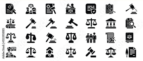 Black Glyph Icons Set Law Justice Legal System vector 3