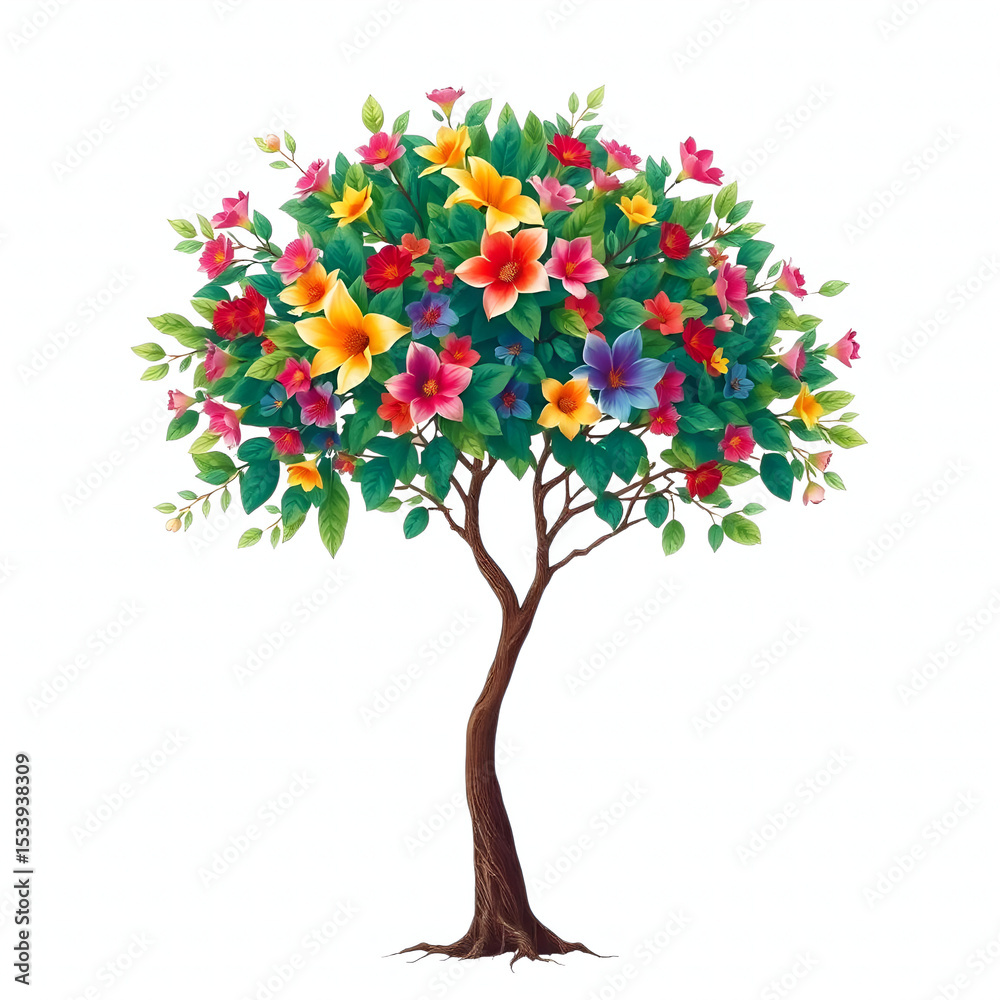 Naklejka premium abstract tree with colorful flowers