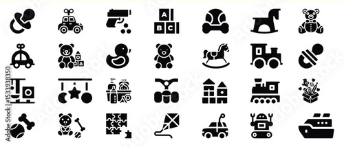 Black Glyph Icons Set of Children Toys vector 1