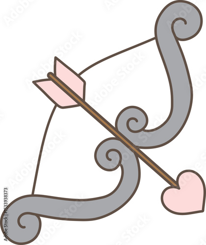 Cupid Bow and Arrow with Heart - Romantic Valentine's Day Vector Illustration. Vector design elements.