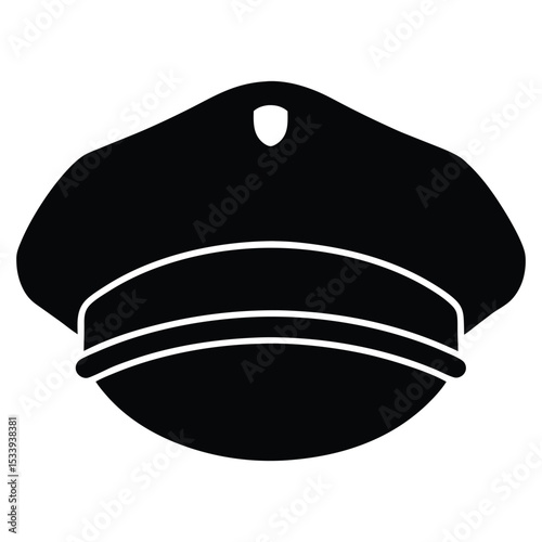 Vector illustration of a simple black police officer hat isolated on a white background