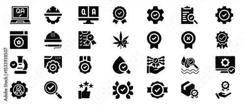 Black Glyph Icons Set Quality Control Q A Checkmarks 1