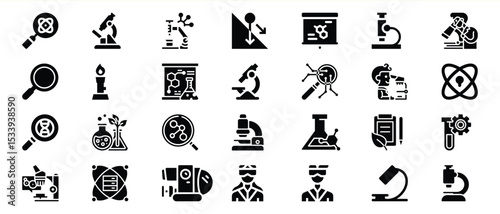 Black Glyph Icons Set Science Research Laboratory Equipment