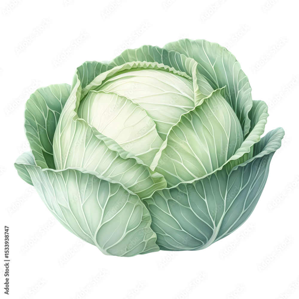 Fototapeta premium watercolor of a whole white cabbage