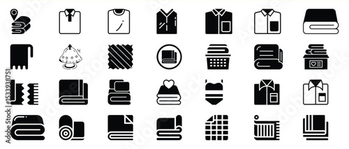 Black Glyph Icons Set Textile Clothing Fabrics vector