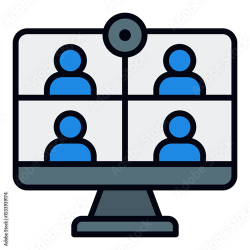 Computer video calling group icon. Online meeting. Group chat on computer screen