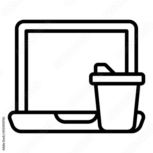 Coffee and laptop icon. Remote work essentials. Work from cafe or home office